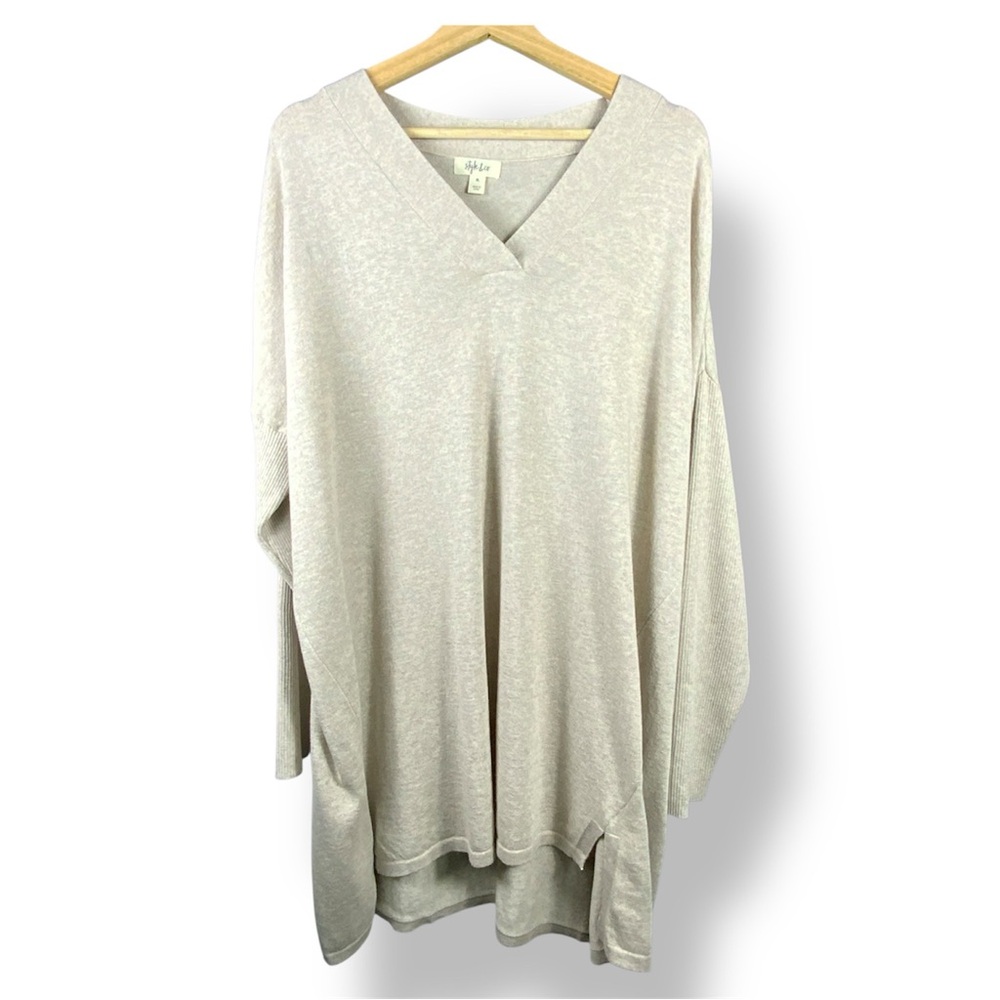 Style & Co Women’s XL Beige Lightweight Sweater Cozy Dolman Sleeve High Low Hem